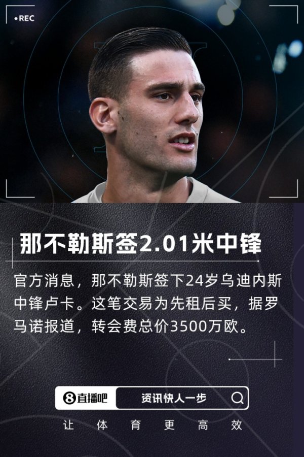 身高2.01米！官方：那不勒斯签下乌迪内斯五号位卢卡，总价3