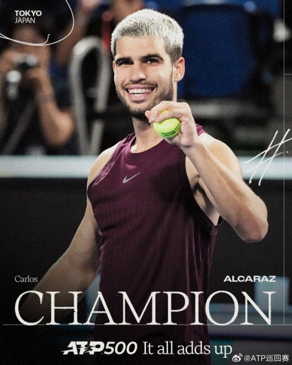 阿尔卡拉斯夺得ATP500东京站第一名  ，皇马官方社媒祝贺