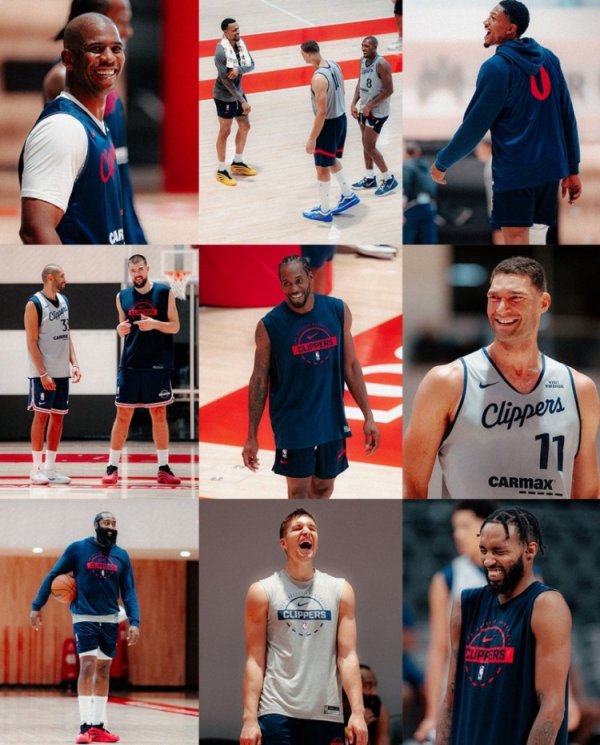 快船全员笑：保罗有点假🤣小卡罕见&哈登自然 博格丹小