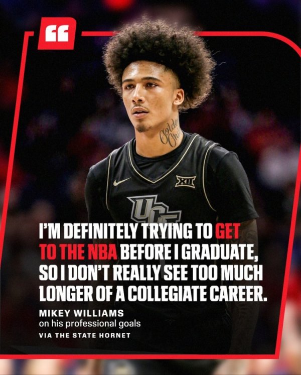 布朗尼前队友&初代网红！米奇-威廉姆斯：想在大学毕业